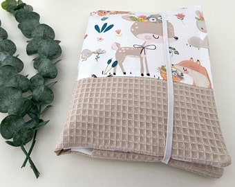 Diaper bag changing bag forest animals beige deer white waffle lpique for on the go gift birth Greenery