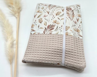 Windeltasche Wickeltasche Trockene Blüten und Blätter Beige Boho Waffelpique für unterwegs Geschenk Geburt Damen Windelorganizer