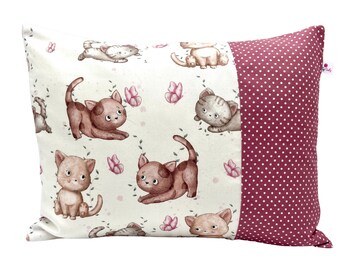 Organic cushion cover "Cats old pink dots" 30 x 40 cm cushion cover for pillows 100% cotton BW girls kindergarten