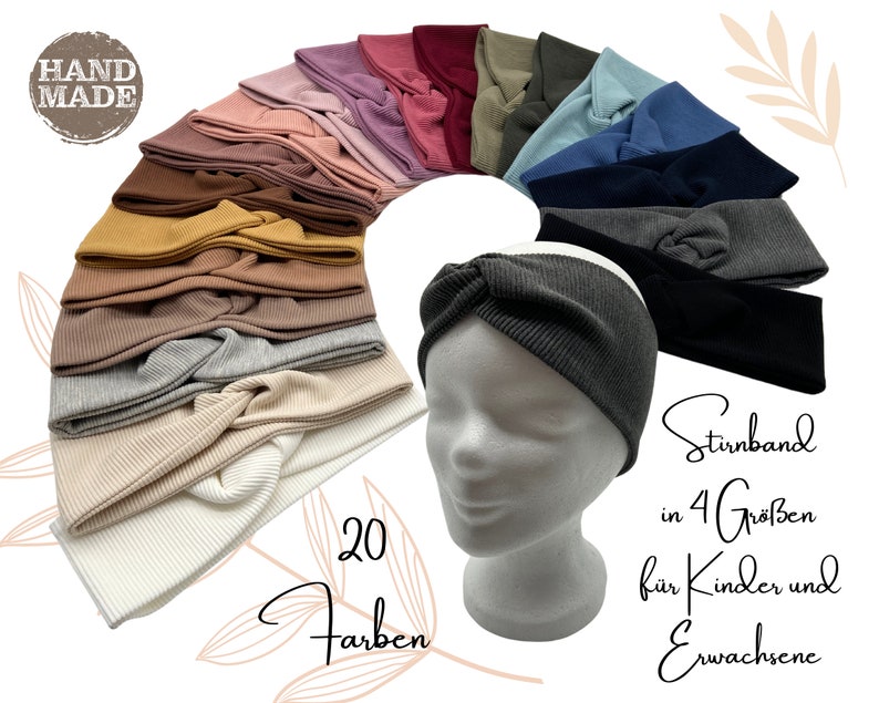 Knoten Stirnband in 20 Farben für Kinder & Erwachsene Haarband Turban Damen Haarband Damenstirnband Mädchenhaarband aus Rib Jersey Bild 1