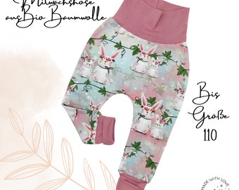 Organic bloomers "Sweet bunnies pink green" baby toddler children girls many sizes children's pants growing pants gift for birth baby pants