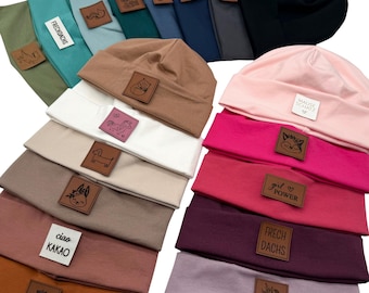 Personalisierte Bio Baby Mütze Kinder Mütze – Übergangsmütze Beanie aus Rippjersey | Frühling Herbst | 20+ Farben 200 Labels Junge Mädchen