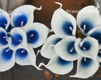 Picasso Blue Calla Lilies, Real Touch Faux Flowers, DIY Bouquet (9pcs)