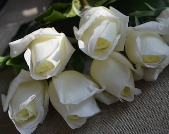 17" Cream White Real Touch RoseBuds, DIY Florals | Wedding/Home Decoration | Gifts, DIY Bouquets/Centerpieces