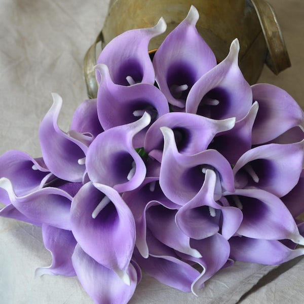 10 Lavender Purple Picasso Calla Lilies Real Touch Flowers DIY Silk Wedding Bouquets, Centerpieces, Wedding Decorations