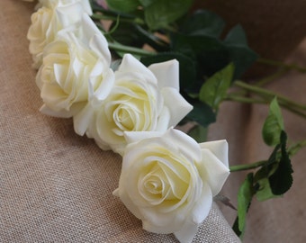 Ivory Cream Roses Real Touch Silk Latex Roses Wedding Flowers DIY Silk Bridal Bouquets Wedding Centerpieces