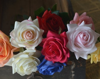Real Touch Roses Red Cream Blue Blush Champagne Silk Roses DIY Wedding Flowers Silk Bridal Bouquets Wedding Centerpieces