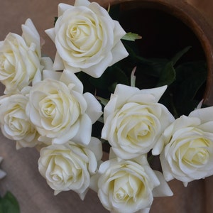 17&quot; Ivory Cream Real Touch Faux Roses, Aritificial DIY Florals Supply | Wedding/Home/Kitchen Decoration | Gifts, DIY Bouquets/Centerpiece