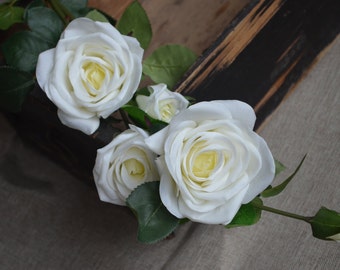 Real touch roses Realistic roses Large Artificial Roses Latex roses Cream roses White Austin Rose Bouquet 3 stems