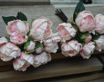 Pink Peony Silk Flower Bouquet, DIY Wedding Centerpieces (2 Bundles)