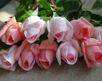 Pink Real Touch Rose Buds DIY Wedding Centerpieces Silk Bridal Bouquets Artificial Flowers