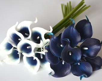 Royal Blue Calla Lily Bouquets Wedding Package Real touch Picasso Calla Lilies 