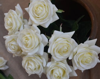 17" Ivory Cream Real Touch Faux Roses, Aritificial DIY Florals Supply | Wedding/Home/Kitchen Decoration | Gifts, DIY Bouquets/Centerpiece