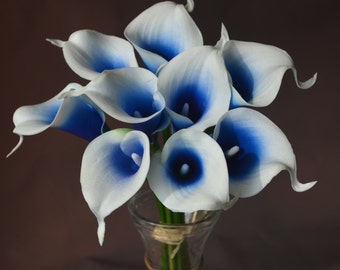 Royal Blue Picasso Calla Lilies Real Touch Fleurs DIY Soie mariée Bouquets Centres de table de mariage