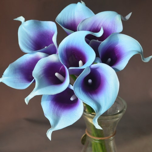 10 Blue Purple Real Touch Calla Lily Silk Bridal Bouquets - Etsy