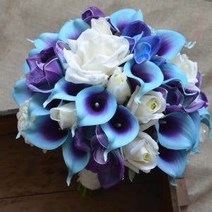 Blue Purple Bridal Bouquet Real Touch Flowers Calla Lily Ivory - Etsy