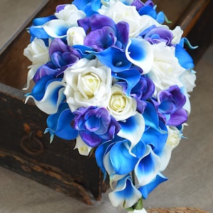 Blue Purple Orchids Royal Blue Picasso Callas Ivory Roses - Etsy