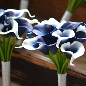 Navy Blue Picasso Calla Lilies Bridesmaids Bouquets Real Touch Flowers ...