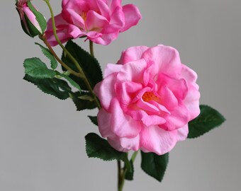 Real Touch Pink Garden Rose, Faux Floral Stem, DIY Bouquet (26.3")