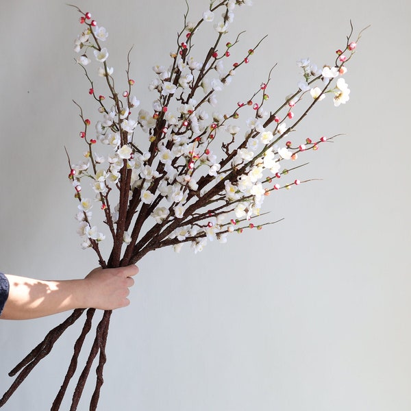 43" White Artificial Blossom Branch,  Faux Spring Flowers With Buds, DIY Table Centerpieces, Office/Home/Kitchen Decorations/Gifts for Her