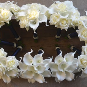 Ivory Bridesmaids Bouquets Roses Calla Lilies Wedding Bouquets Real Touch Flowers Bouquets