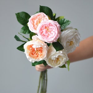 24” Faux Austin Roses, Real Touch Fake Rose, Blush Cream Ivory, DIY Florals | Wedding/Home/Kitchen Decoration | Gifts/Bouquets/Centerpieces