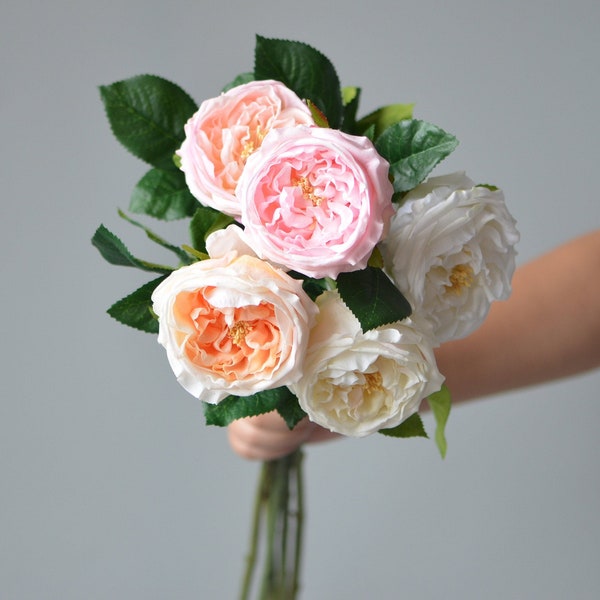 24” Faux Austin Roses, Real Touch Fake Rose, Blush Cream Ivory, DIY Florals | Wedding/Home/Kitchen Decoration | Gifts/Bouquets/Centerpieces