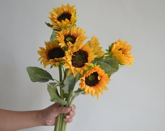 Girasoles falsos de tacto real de 23,6", girasoles artificiales, centros de mesa de girasoles falsos, flores de bricolaje, decoraciones de boda/hogar