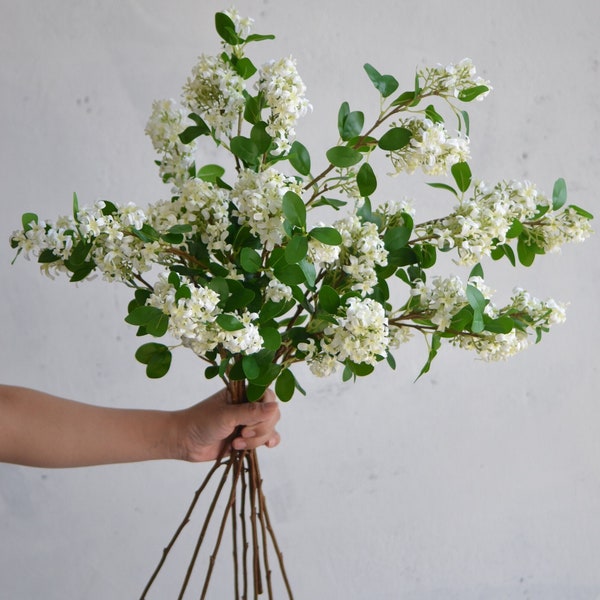 28" Cream Fake Lilacs Flower Branch, Faux Spring Flower Stem,| Centerpieces | Floral | Wedding/Home Decoration | Gifts