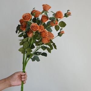 6 Heads Tall Real Touch Small Rose Branch in Burnt Orange/Terracott, High Quality Fake Flower |DIY Floral | Wedding/Home Decoration