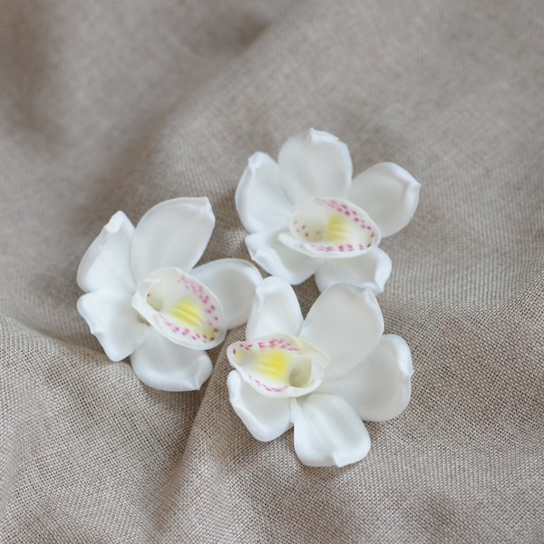 White Orchid Blooms, Cake Toppers, Decoration Flowers, Flower Heads, Real touch PU Orchids