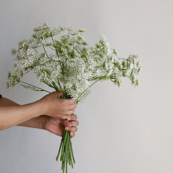 19.7" Fake Queen Anne's Lace Plant Stem 3 heads in White, Artificial Spring Flowers Branch, DIY Florals/Wedding/Home/Kitchen Decartion,Gifts