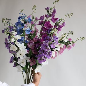 40" Real Touch Artificial Delphinium Blossom Branch With Buds, Faux Flowers, DIY Floral, Wedding/Home/Holiday Decorations |Mom Gifts for Her