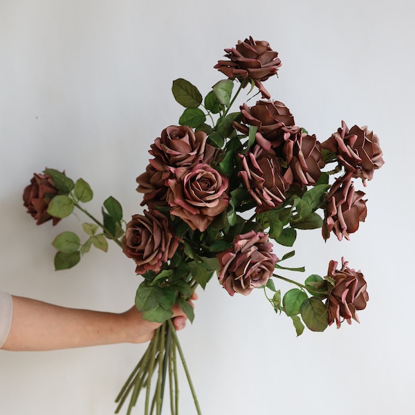 29.5" Brown Real Touch Rose, Luxry Realistic Coffee Fake Rose Stem, Autumn Fall Centerpiece Florals/Bouquets/Home/Kitchen Decoration | Gifts