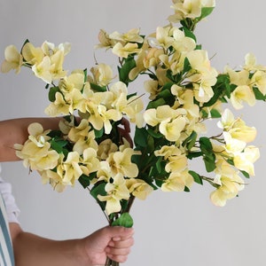 32.5&quot; Faux Pastel Yellow Real Touch Bougainvillea, Spring Summer Leaf Branch, DIY Floral/Wedding/Home Holiday Decorations, Gifts for Her