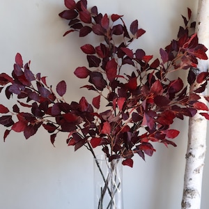 38" Burgundy Artificial Leaf Branch, Fall Wedding Greenery, Autumn Winter Kitchen Decoration, DIY Home/Wedding Vintage Floral Centerpieces