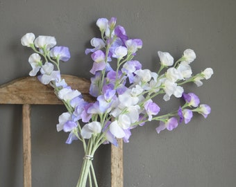 23.5" Faux Sweet Pea Flowers, Artificial Plant Stem, Purple/White, DIY Florals | Wedding/Home Decoration | Gifts, DIY Bouquets/Centerpieces