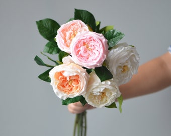 24” Faux Austin Roses, Real Touch Fake Rose, Blush Cream Ivory, DIY Florals | Wedding/Home/Kitchen Decoration | Gifts/Bouquets/Centerpieces