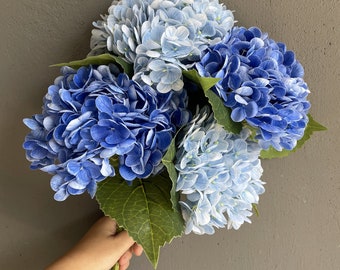 20" Real Touch Blue Hydrangea Stem, High Quality Artificial Flower | DIY Florals Supply | Wedding/Home/Kitchen Decoration | Gifts