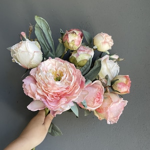 Rosa getrocknete Look Pfingstrose, rosa Blush getrocknete Look Rose, künstliche Blumen, Hochzeits- / Innendekoration, Hausgeschenke, handgemachtes Wohndekor