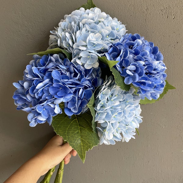 20" Real Touch Blue Hydrangea Stem, High Quality Artificial Flower | DIY Florals Supply | Wedding/Home/Kitchen Decoration | Gifts