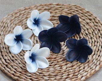 Navy Plumerias Real Touch Flores frangipani cabezas DIY cake Toppers, Decoración de bodas