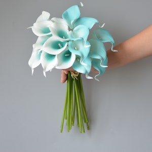9 Turquoise Picasso Calla Lily, DIY Turquoise Wedding Flowers, Real Touch artificial Calla Lily, DIY Home Decorative Flowers