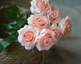 Peach Roses, Real Touch Roses, DIY Silk Bridal Bouquets, Wedding Centerpieces, Wedding Flowers