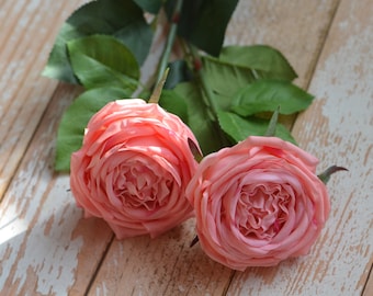 Pink Coral Cabbage Roses Old English Roses Real Touch Silk Roses DIY Wedding Bouquets Centerpieces