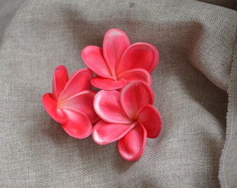 Real Touch Hot Pink Plumeria Flower Heads, DIY Cake Toppers-Artificial flower