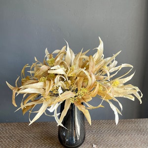 5 stems Fall Eucalyptus Bundle, Vintage Artificial Seeded Eucalyptus in Beige, Ivory, Brown, Rustic Home Decor