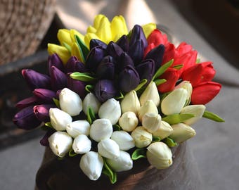 Real Touch Tulips For DIY Wedding Bouquets Centerpieces Tulips Buds Ivory Purple Tulips