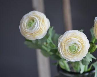 Artificial Ranunculus, Soft Ranunculus, White Green Ranunculus, DIY Wedding Flowers Silk Bridal Bouquets Wedding Centerpieces