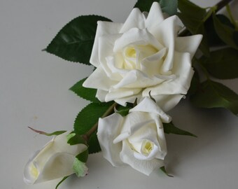 Cream White Roses Real Touch Roses, Stems 3 heads/stem, DIY Florals | Wedding/Home Decoration | Gifts, DIY Bouquets/Centerpieces